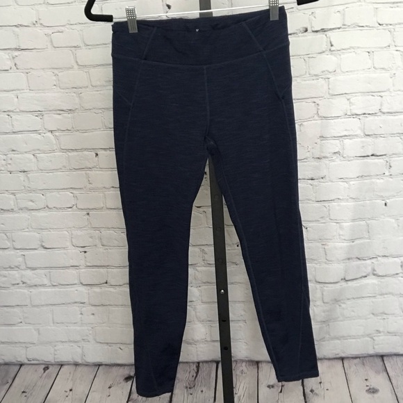Ibody Heather Navy Blue Fleece Lined Crop Legging - Picture 1 of 4